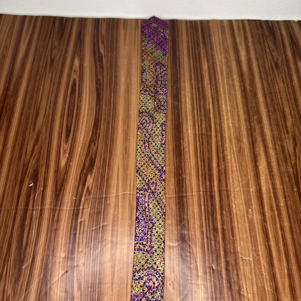 Brioni Silk Tie Green Purple Orange Abstract‎ Art Swirl 4